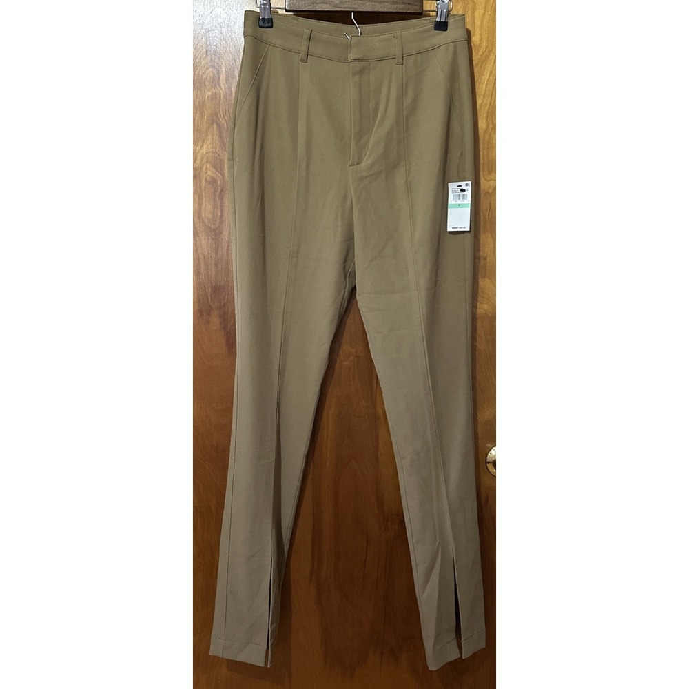 NWT Danielle Bernstein Women's Slit Front Dress Pants Beige Size 8